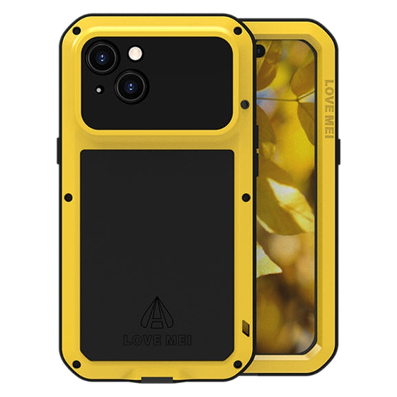 For iPhone 15 LOVE MEI Metal Shockproof Life Water-resistant Dustproof Phone Case(Yellow)