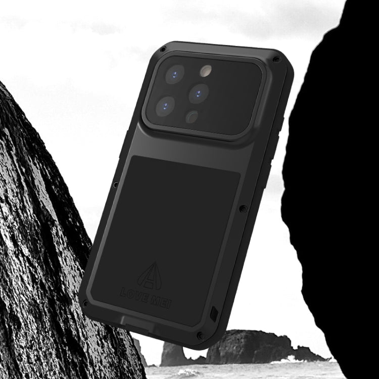 For iPhone 15 Pro LOVE MEI Metal Shockproof Life Water-resistant Dustproof Phone Case(Black)