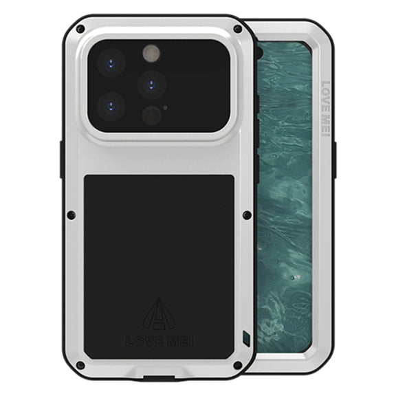 For iPhone 15 Pro LOVE MEI Metal Shockproof Life Water-resistant Dustproof Phone Case(Silver)
