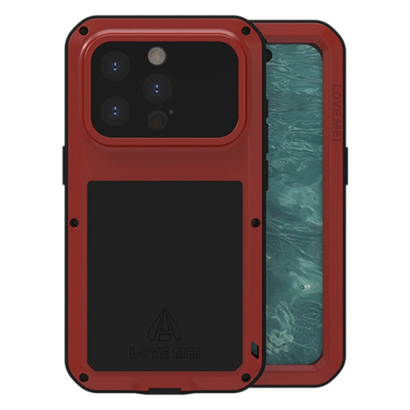 For iPhone 15 Pro LOVE MEI Metal Shockproof Life Water-resistant Dustproof Phone Case(Red)