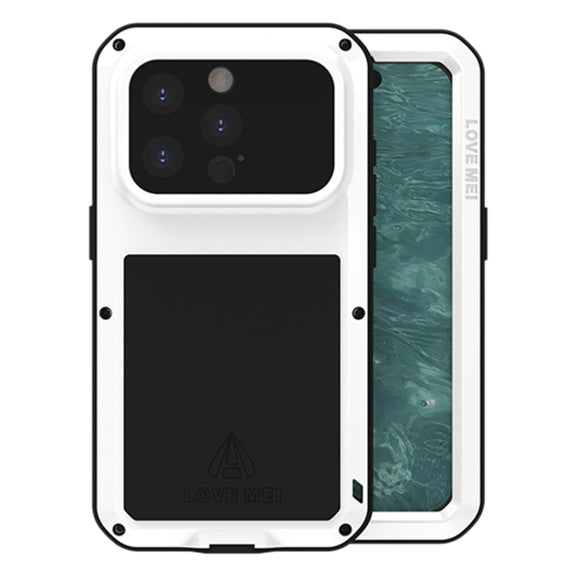 For iPhone 15 Pro LOVE MEI Metal Shockproof Life Water-resistant Dustproof Phone Case(White)