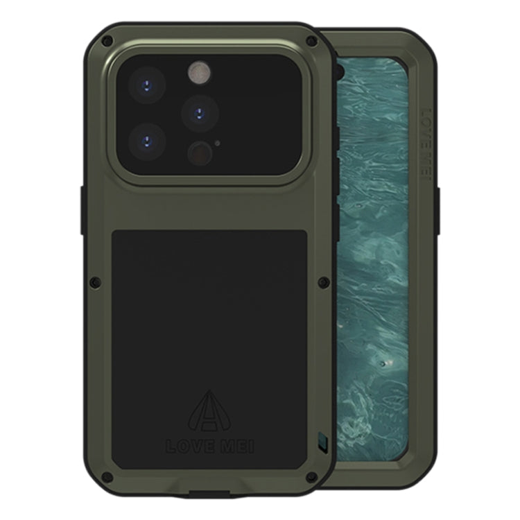 For iPhone 15 Pro LOVE MEI Metal Shockproof Life Water-resistant Dustproof Phone Case(Army Green)