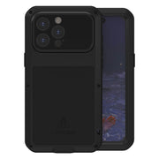 For iPhone 15 Pro Max LOVE MEI Metal Shockproof Life Water-resistant Dustproof Phone Case(Black)