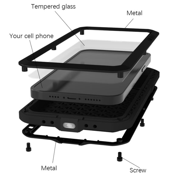 For iPhone 15 Pro Max LOVE MEI Metal Shockproof Life Water-resistant Dustproof Phone Case(Black)