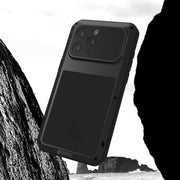 For iPhone 15 Pro Max LOVE MEI Metal Shockproof Life Water-resistant Dustproof Phone Case(Black)