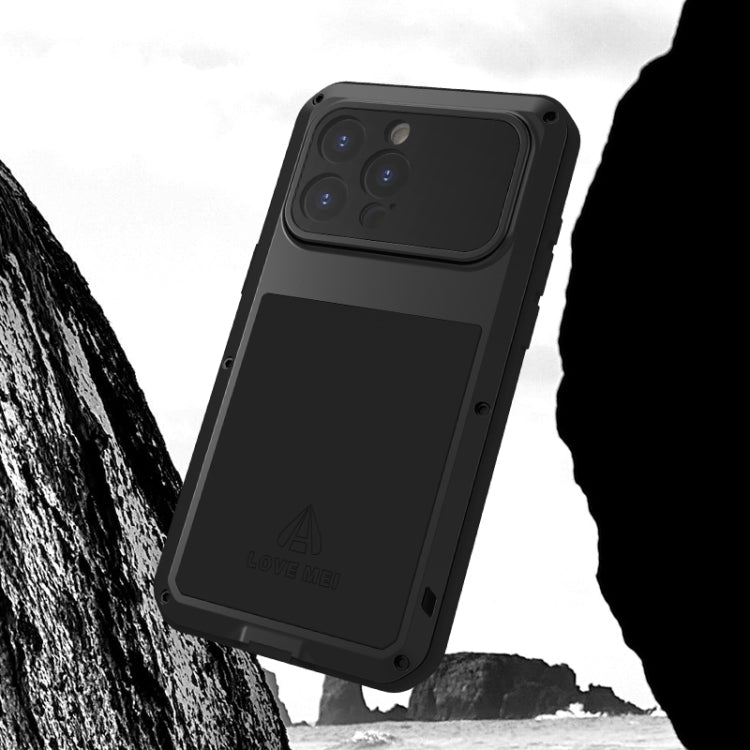 For iPhone 15 Pro Max LOVE MEI Metal Shockproof Life Water-resistant Dustproof Phone Case(Black)