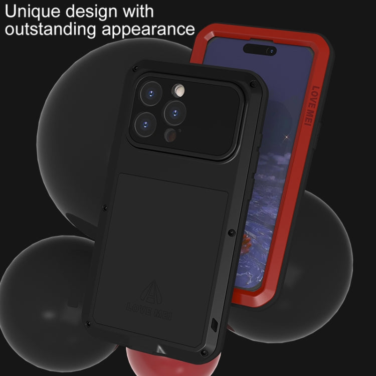 For iPhone 15 Pro Max LOVE MEI Metal Shockproof Life Water-resistant Dustproof Phone Case(Black)