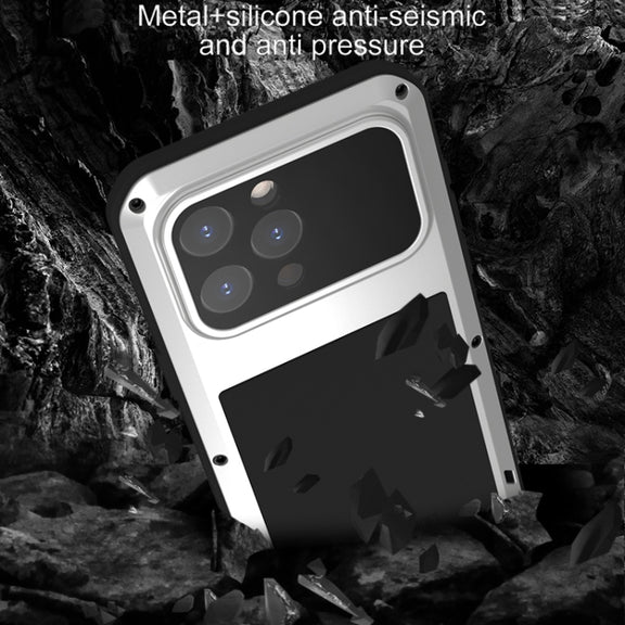 For iPhone 15 Pro Max LOVE MEI Metal Shockproof Life Water-resistant Dustproof Phone Case(Black)