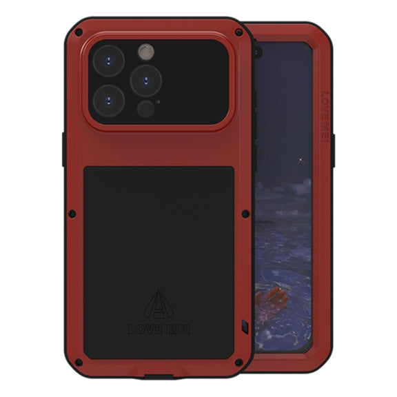 For iPhone 15 Pro Max LOVE MEI Metal Shockproof Life Water-resistant Dustproof Phone Case(Red)