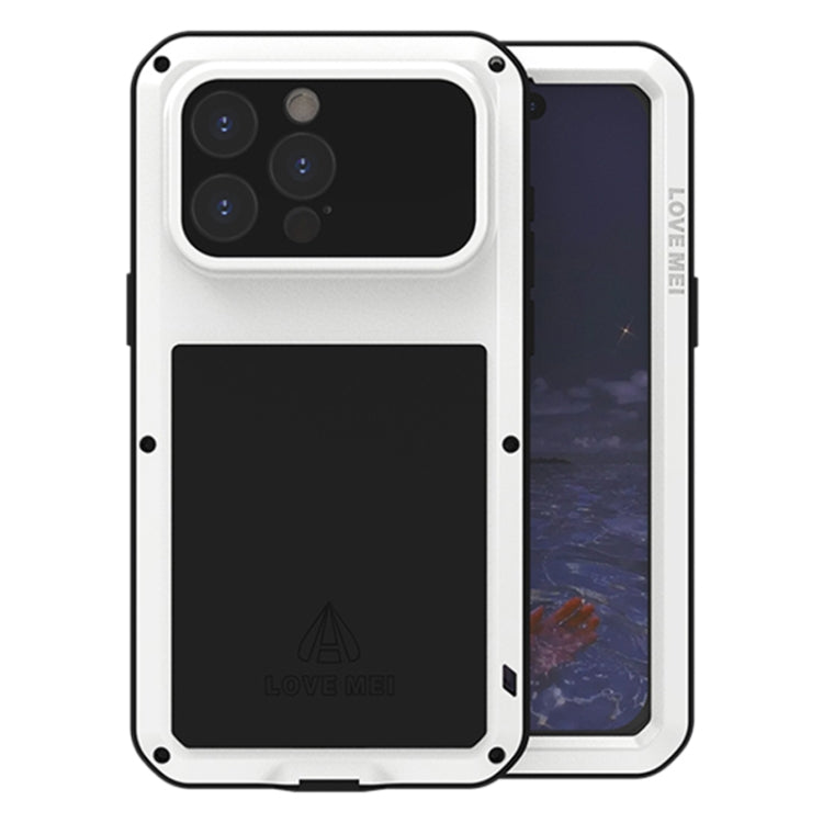 For iPhone 15 Pro Max LOVE MEI Metal Shockproof Life Water-resistant Dustproof Phone Case(White)