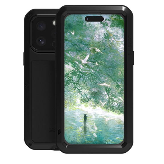 For iPhone 16 Pro Max LOVE MEI Metal Shockproof Life Water-resistant Dustproof Phone Case(Black)