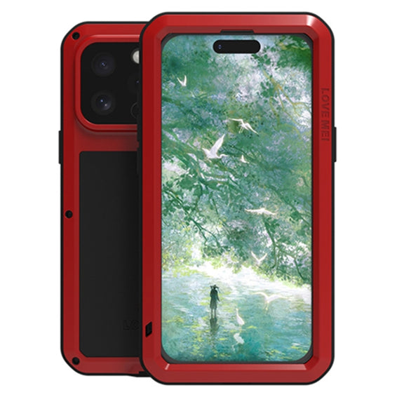 For iPhone 16 Pro LOVE MEI Metal Shockproof Life Water-resistant Dustproof Phone Case(Red)