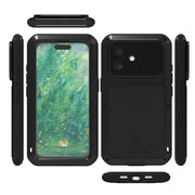 For iPhone 16 LOVE MEI Metal Shockproof Life Water-resistant Dustproof Phone Case(Black)