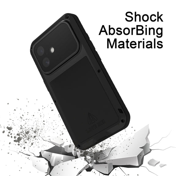 For iPhone 16 LOVE MEI Metal Shockproof Life Water-resistant Dustproof Phone Case(Black)