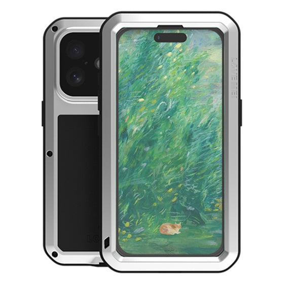 For iPhone 16 LOVE MEI Metal Shockproof Life Water-resistant Dustproof Phone Case(Silver)