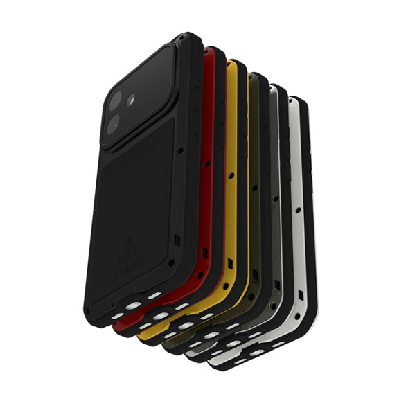 For iPhone 16 LOVE MEI Metal Shockproof Life Water-resistant Dustproof Phone Case(Red)
