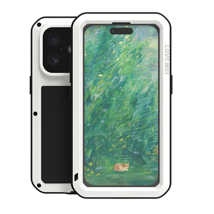 For iPhone 16 LOVE MEI Metal Shockproof Life Water-resistant Dustproof Phone Case(White)