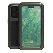 For iPhone 16 LOVE MEI Metal Shockproof Life Water-resistant Dustproof Phone Case(Army Green)