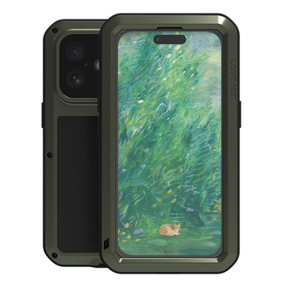 For iPhone 16 LOVE MEI Metal Shockproof Life Water-resistant Dustproof Phone Case(Army Green)