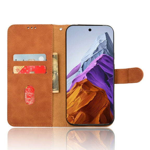 For Google Pixel 9 Pro Skin Feel Magnetic Flip Leather Phone Case(Brown)