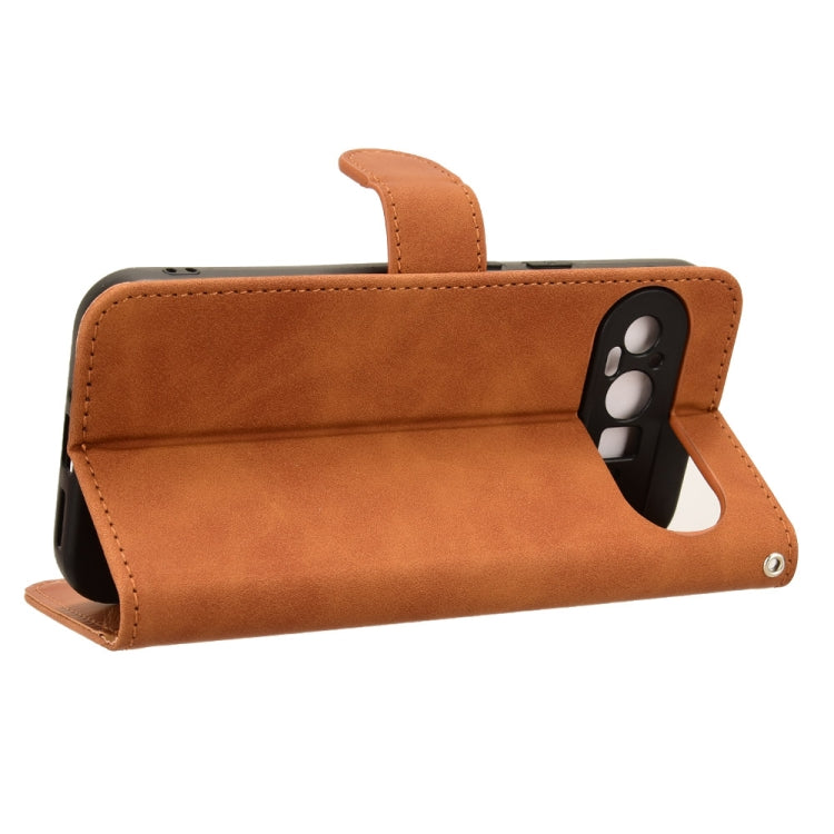 For Google Pixel 9 Pro Skin Feel Magnetic Flip Leather Phone Case(Brown)