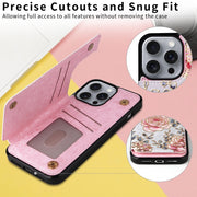 For iPhone 16 Pro Max Printed Double Buckle RFID Anti-theft Phone Case(Pastoral Rose)