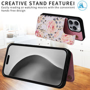 For iPhone 16 Pro Max Printed Double Buckle RFID Anti-theft Phone Case(Pastoral Rose)