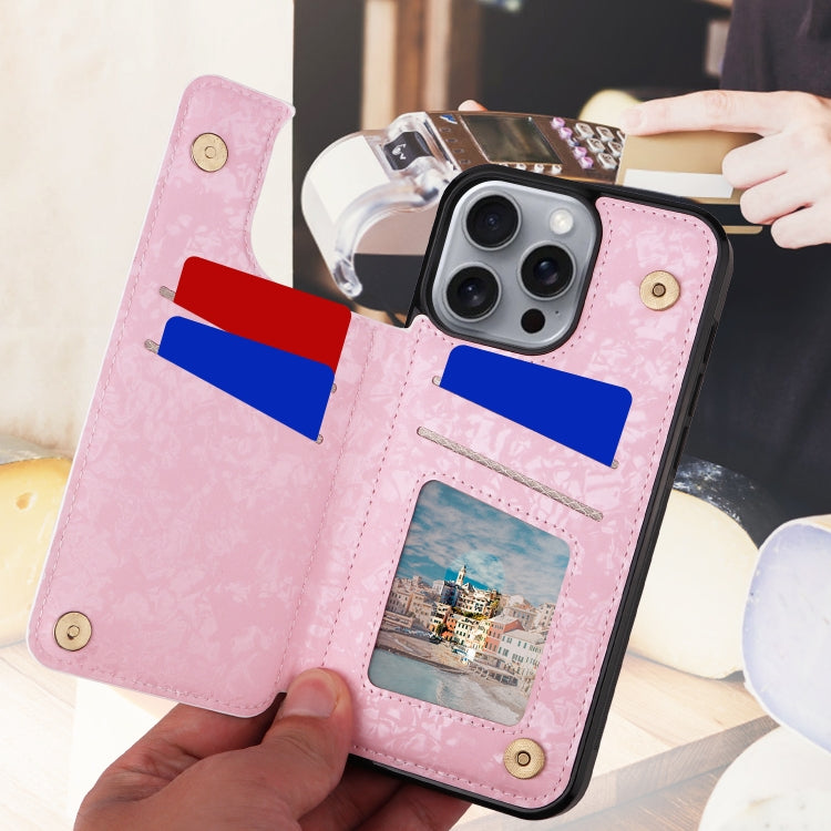 For iPhone 16 Pro Max Printed Double Buckle RFID Anti-theft Phone Case(Pastoral Rose)