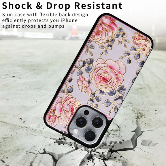 For iPhone 16 Pro Max Printed Double Buckle RFID Anti-theft Phone Case(Pastoral Rose)