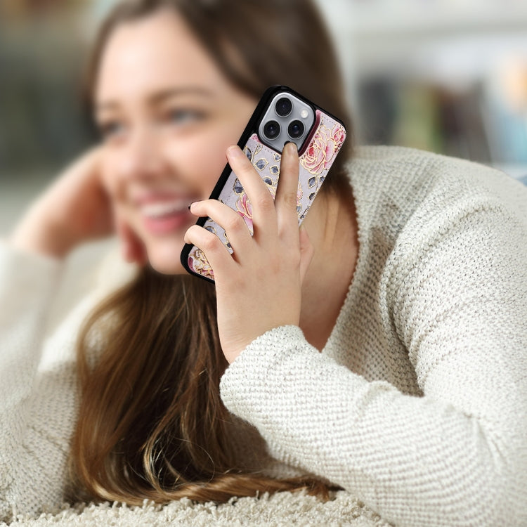 For iPhone 16 Pro Max Printed Double Buckle RFID Anti-theft Phone Case(Pastoral Rose)