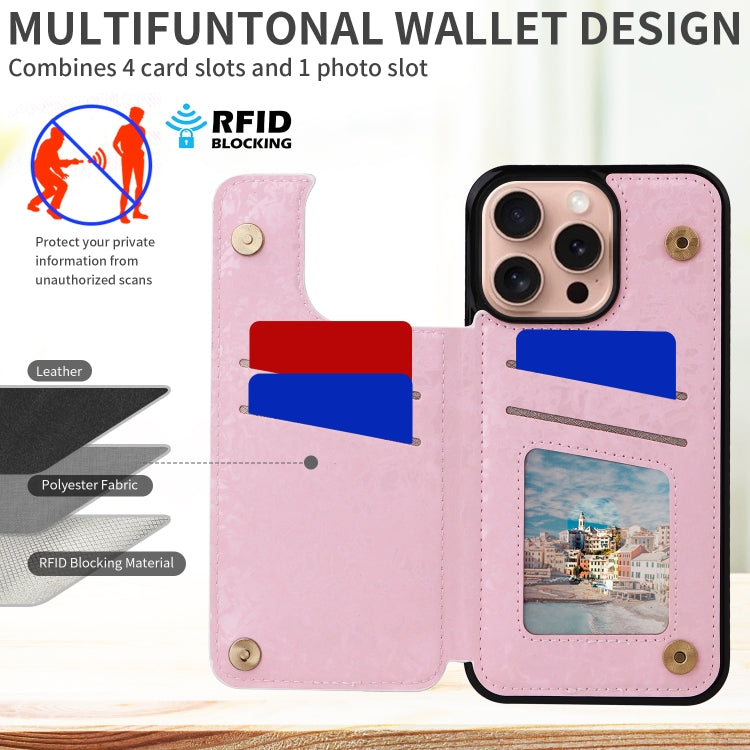 For iPhone 16 Pro Printed Double Buckle RFID Anti-theft Phone Case(Blossoming Flowers)