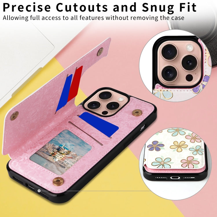 For iPhone 16 Pro Printed Double Buckle RFID Anti-theft Phone Case(Blossoming Flowers)
