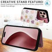For iPhone 16 Pro Printed Double Buckle RFID Anti-theft Phone Case(Blossoming Flowers)