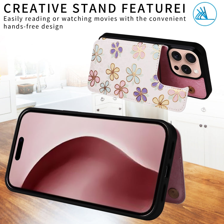 For iPhone 16 Pro Printed Double Buckle RFID Anti-theft Phone Case(Blossoming Flowers)