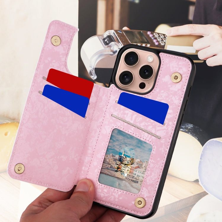 For iPhone 16 Pro Printed Double Buckle RFID Anti-theft Phone Case(Blossoming Flowers)