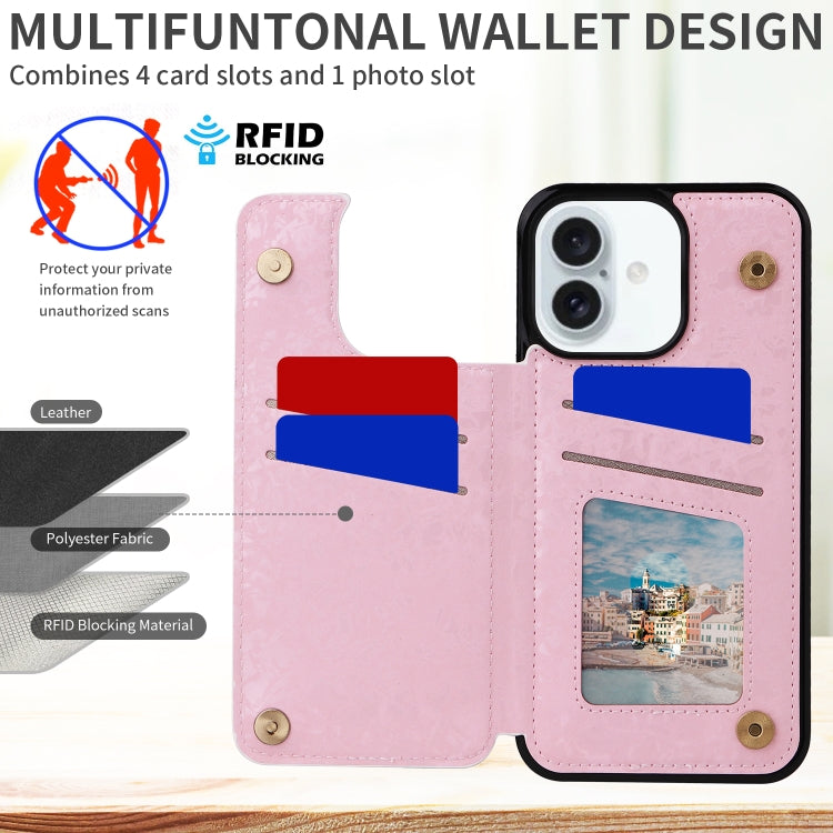 For iPhone 16 Plus Printed Double Buckle RFID Anti-theft Phone Case(Dried Flower World)