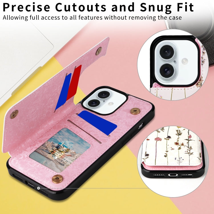 For iPhone 16 Plus Printed Double Buckle RFID Anti-theft Phone Case(Dried Flower World)