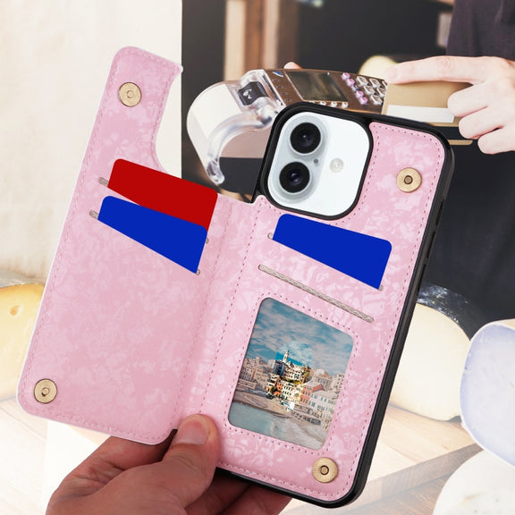 For iPhone 16 Plus Printed Double Buckle RFID Anti-theft Phone Case(Dried Flower World)