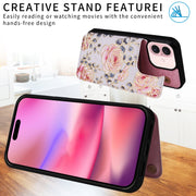 For iPhone 16 Printed Double Buckle RFID Anti-theft Phone Case(Pastoral Rose)