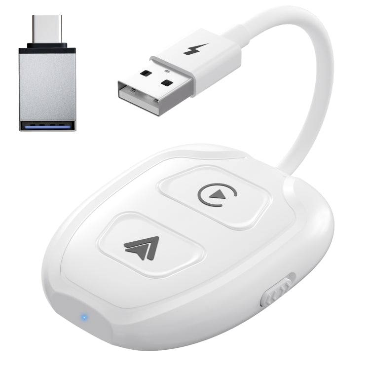 THT-020-9-1 USB + USB-C / Type-C Wired to Wireless Carplay / Android Auto Adapter(White)