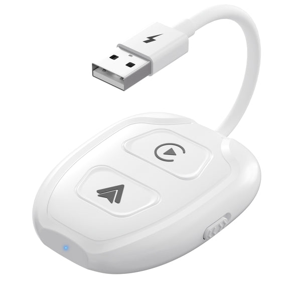 THT-020-9-1 USB + USB-C / Type-C Wired to Wireless Carplay / Android Auto Adapter(White)