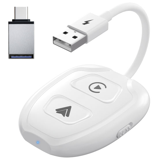 THT-020-9-1 USB + USB-C / Type-C Wired to Wireless Carplay / Android Auto Adapter(White)