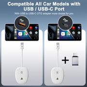 THT-020-9-1 USB + USB-C / Type-C Wired to Wireless Carplay / Android Auto Adapter(White)