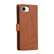 For iPhone 16e PU Genuine Leather Texture Embossed Line Phone Case(Brown)