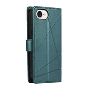 For iPhone 16e PU Genuine Leather Texture Embossed Line Phone Case(Green)