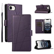 For iPhone 16e PU Genuine Leather Texture Embossed Line Phone Case(Purple)