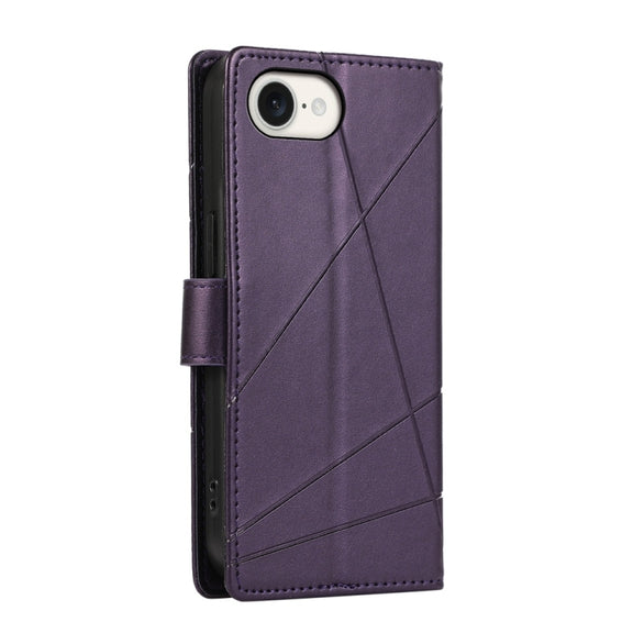 For iPhone 16e PU Genuine Leather Texture Embossed Line Phone Case(Purple)