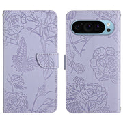 For Google Pixel 9 Skin Feel Butterfly Embossed Flip Leather Phone Case(Purple)