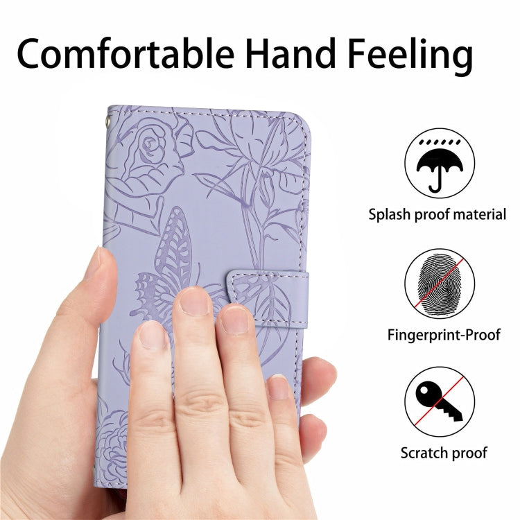For Google Pixel 9 Skin Feel Butterfly Embossed Flip Leather Phone Case(Purple)