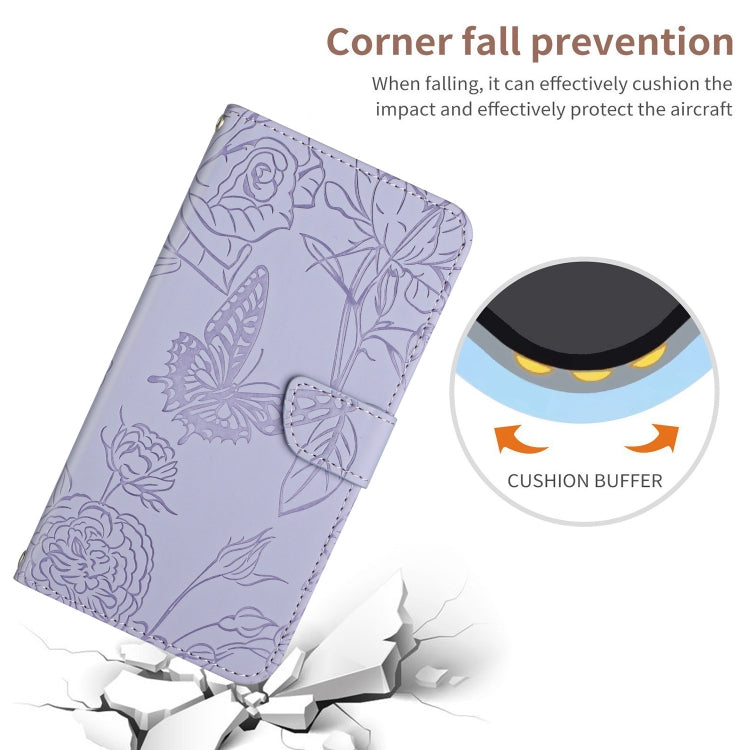 For Google Pixel 9 Skin Feel Butterfly Embossed Flip Leather Phone Case(Purple)